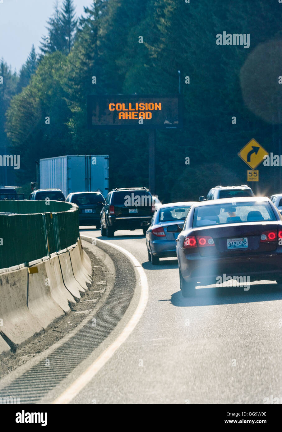 A traffic jam on Interstate 90 in the Central Cascades of Washington