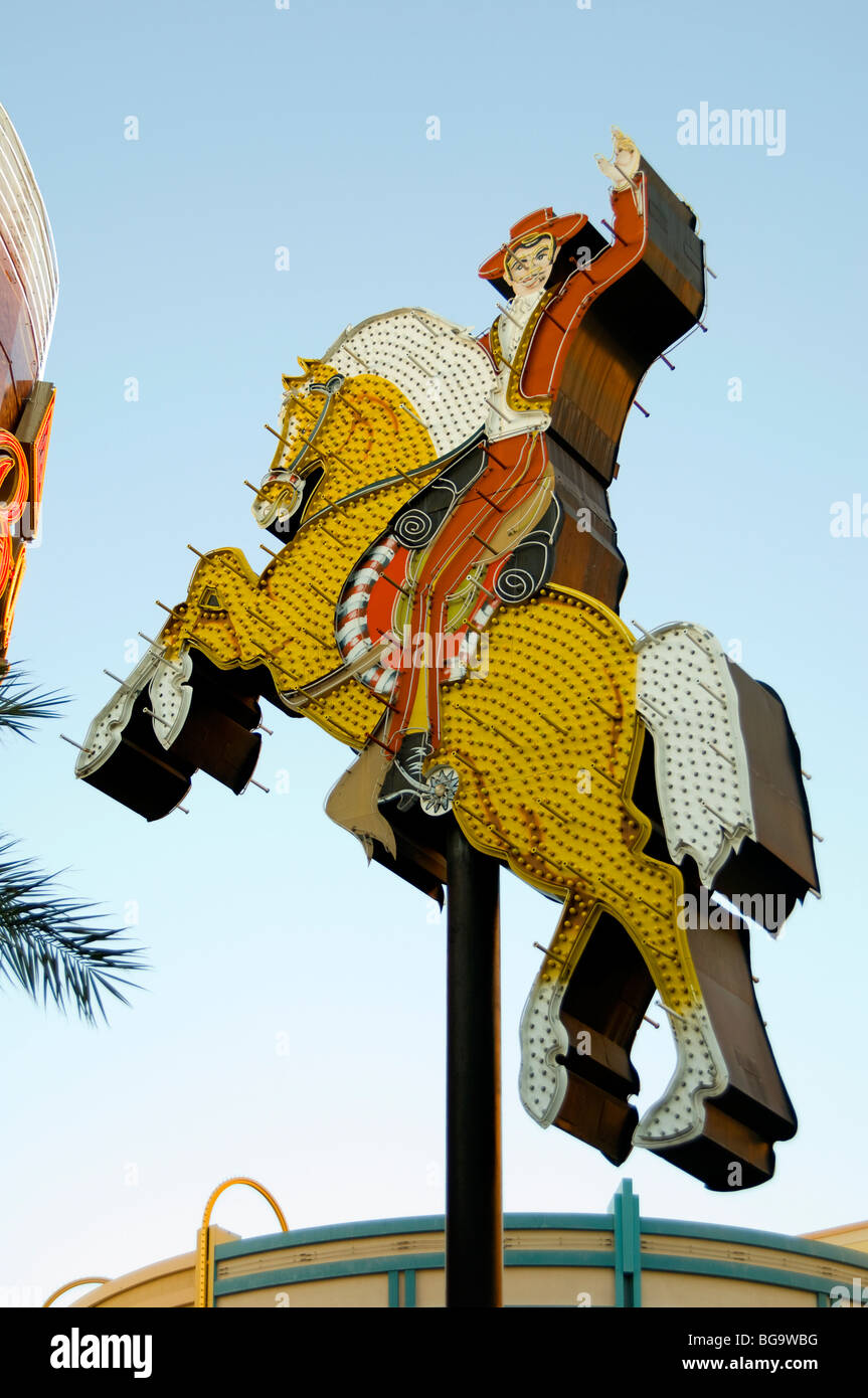Historic neon sign from the Hacienda Hotel on display in Downtown Las Vegas Stock Photo