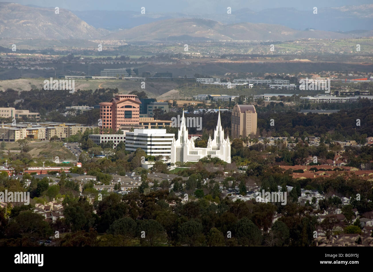 Panorama of University City, a San Diego neighborhood. Mormon Temple. View from Mount Soledad in 