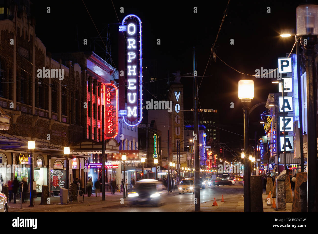 Granville Entertainment District at night, Vancouver, BC, Canada Stock