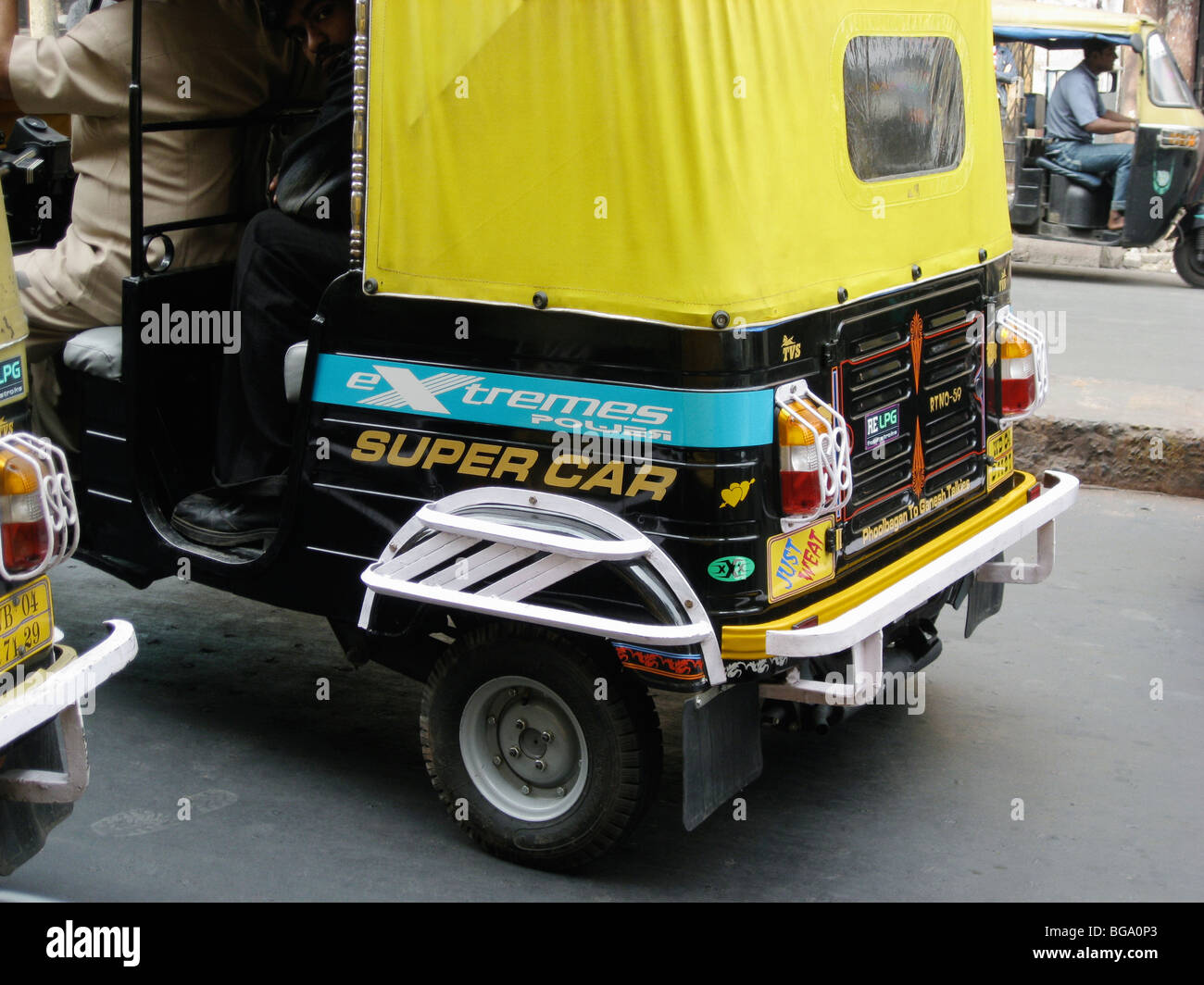 Auto-rickshaws (tuk-tuks) in traffic jam in Kolkata (Calcutta), India. Stock Photo