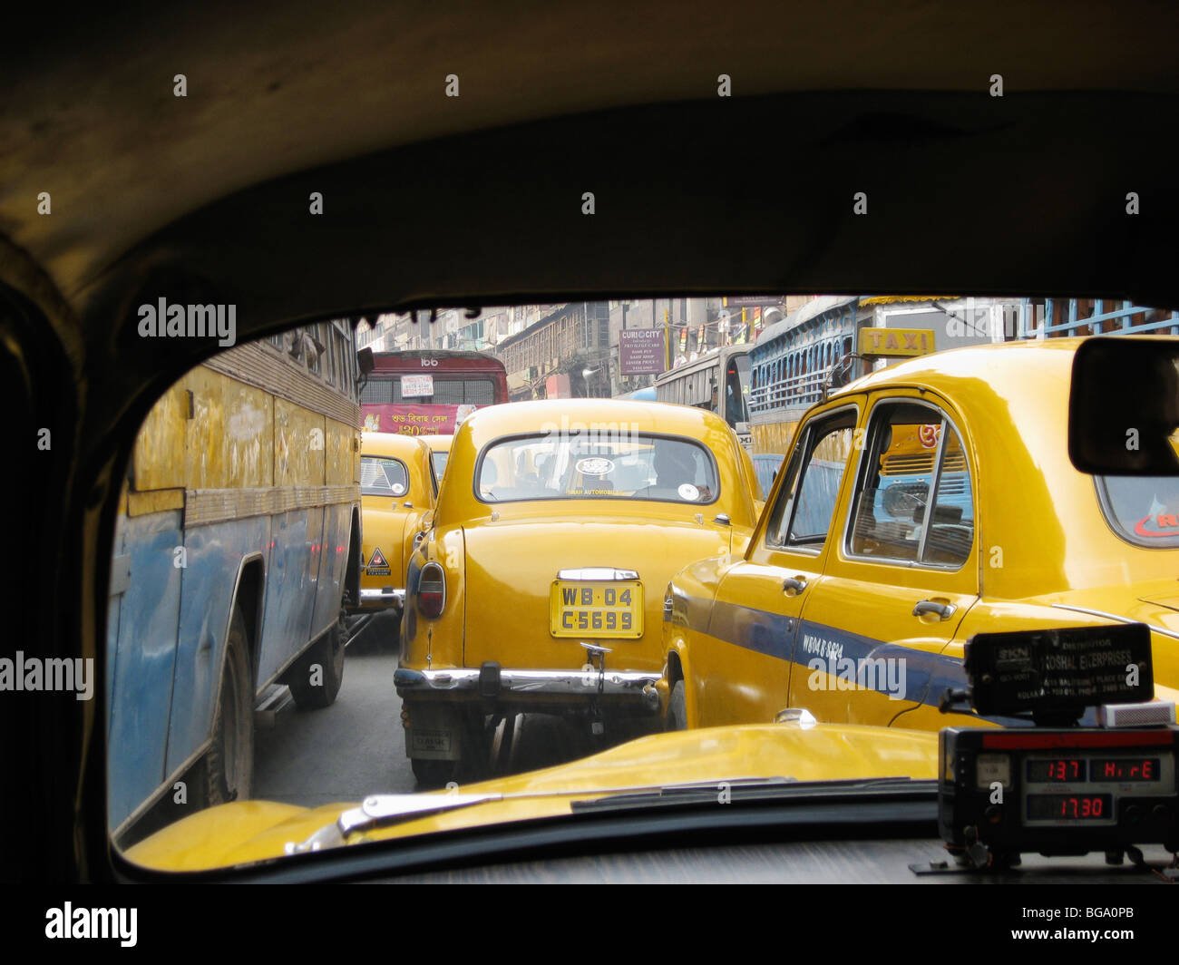 Ambassador taxis in traffic jam in Kolkata (Calcutta), India. Stock Photo