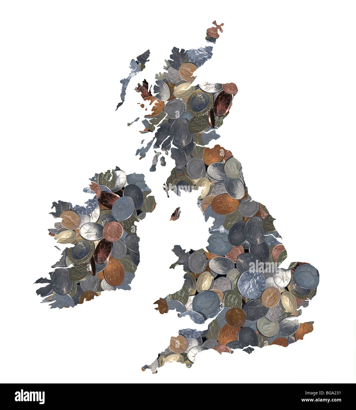 Outline of the UK filled with coins Stock Photo - Alamy