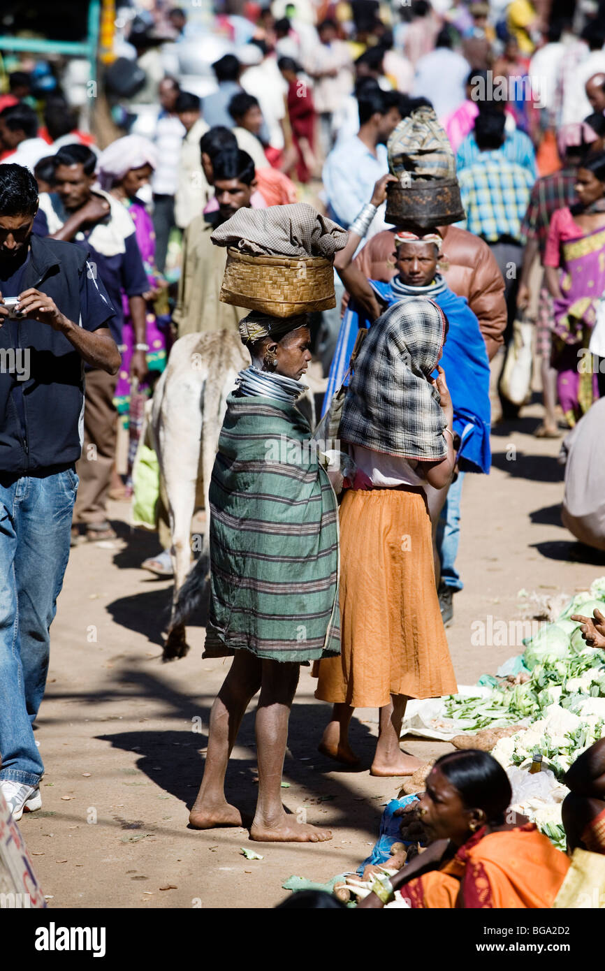Bondo (naked tribe) women at Onkadelli's Tuesday market in Orissa state