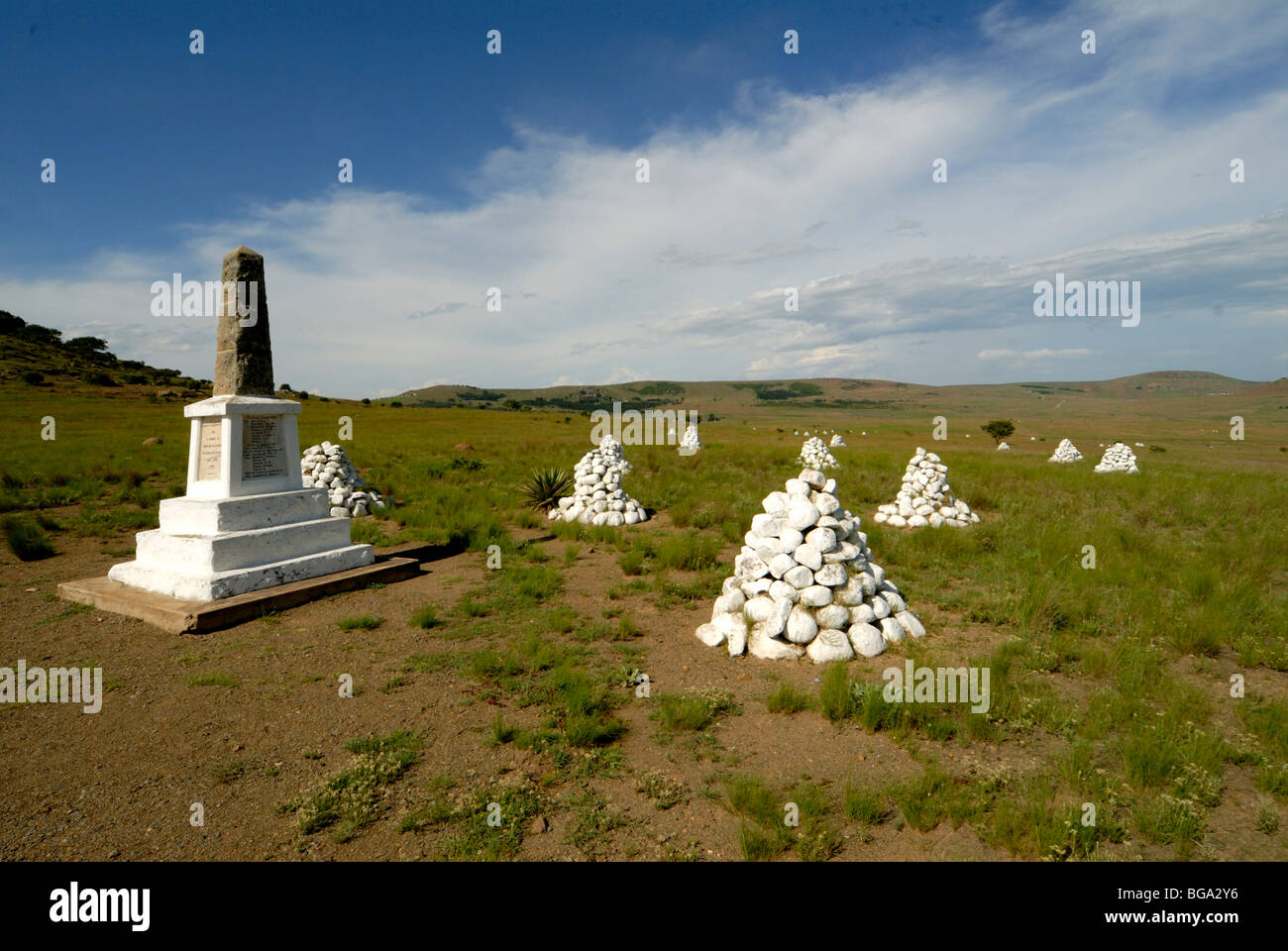 British grave markers at the battle site of Isandlwana , South Africa Stock Photo