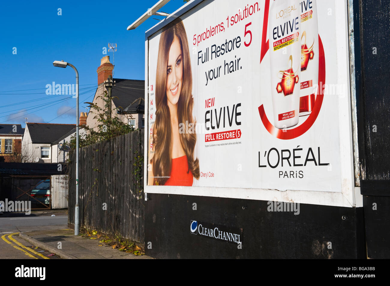 ClearChannel billboard site featuring Cheryl Cole on L'Oreal poster in Newport South Wales UK Stock Photo