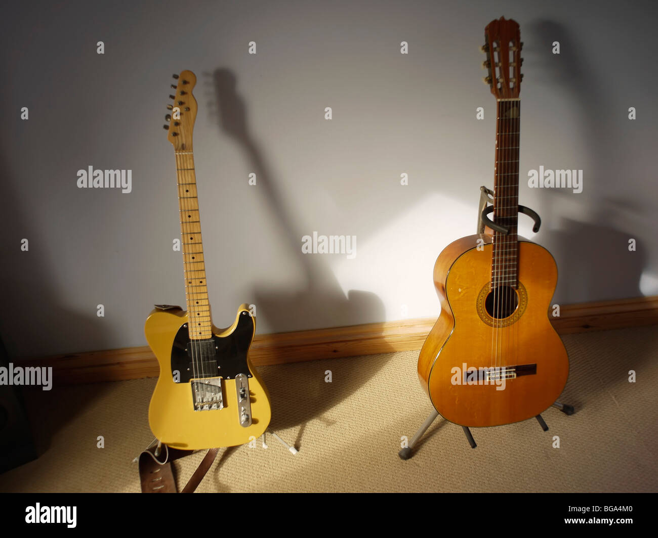 acoustic and electric guitars Stock Photo Alamy
