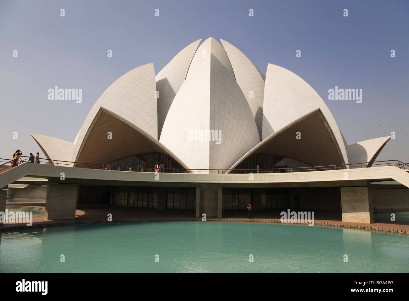 A pool in front of the Bahai House of Worship (the Lotus Temple) in New ...