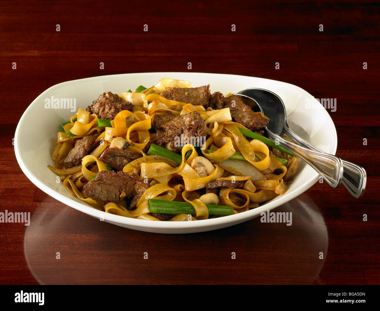 Chinese beef chow fun noodles Stock Photo