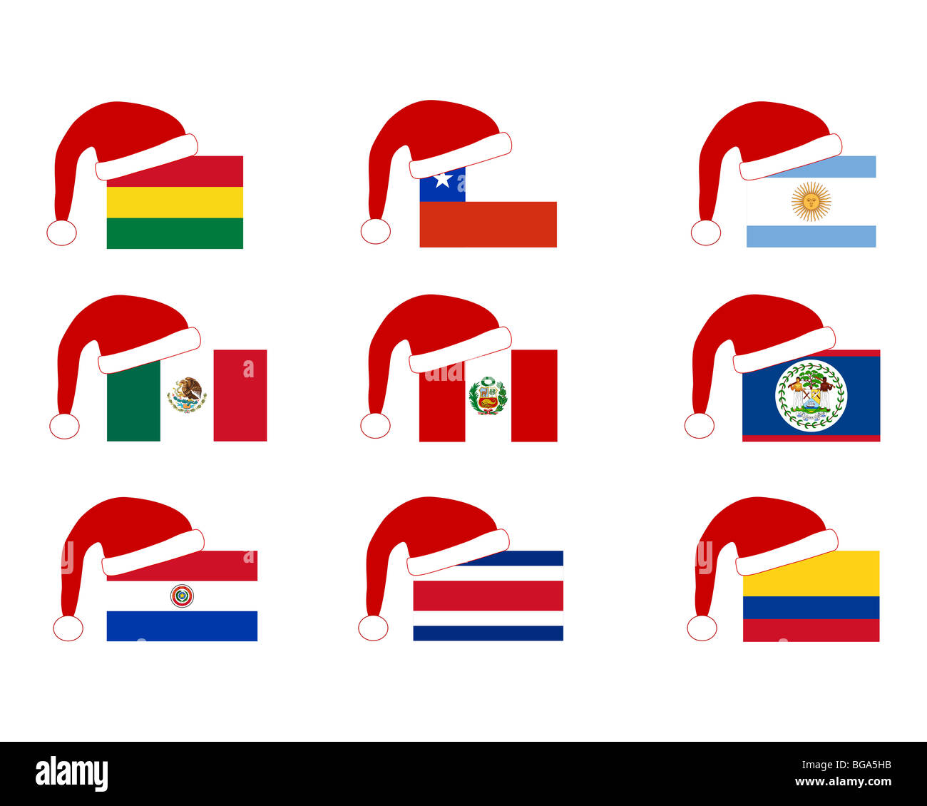 Flag of nine countries with Santa Claus cap Stock Photo Alamy