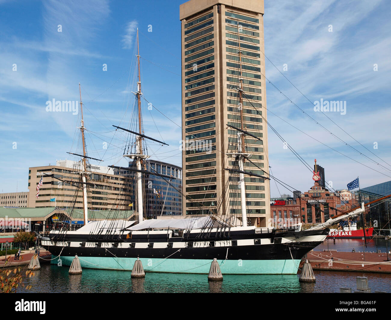 The US Sloop-of-War USS Constellation Museum, Inner Harbor, Baltimore, Maryland MD. Stock Photo