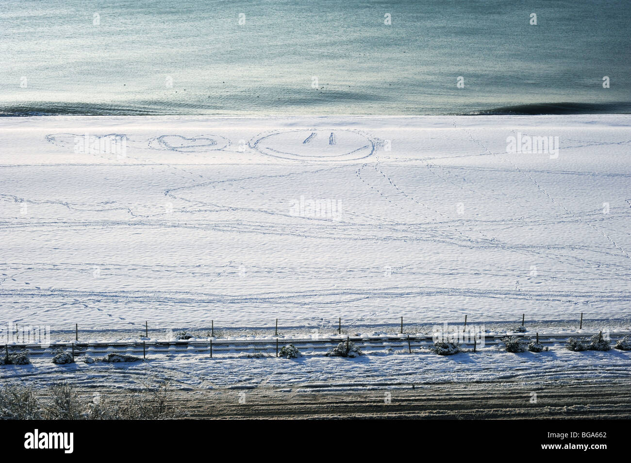 Heavy snow on brighton beach Stock Photo