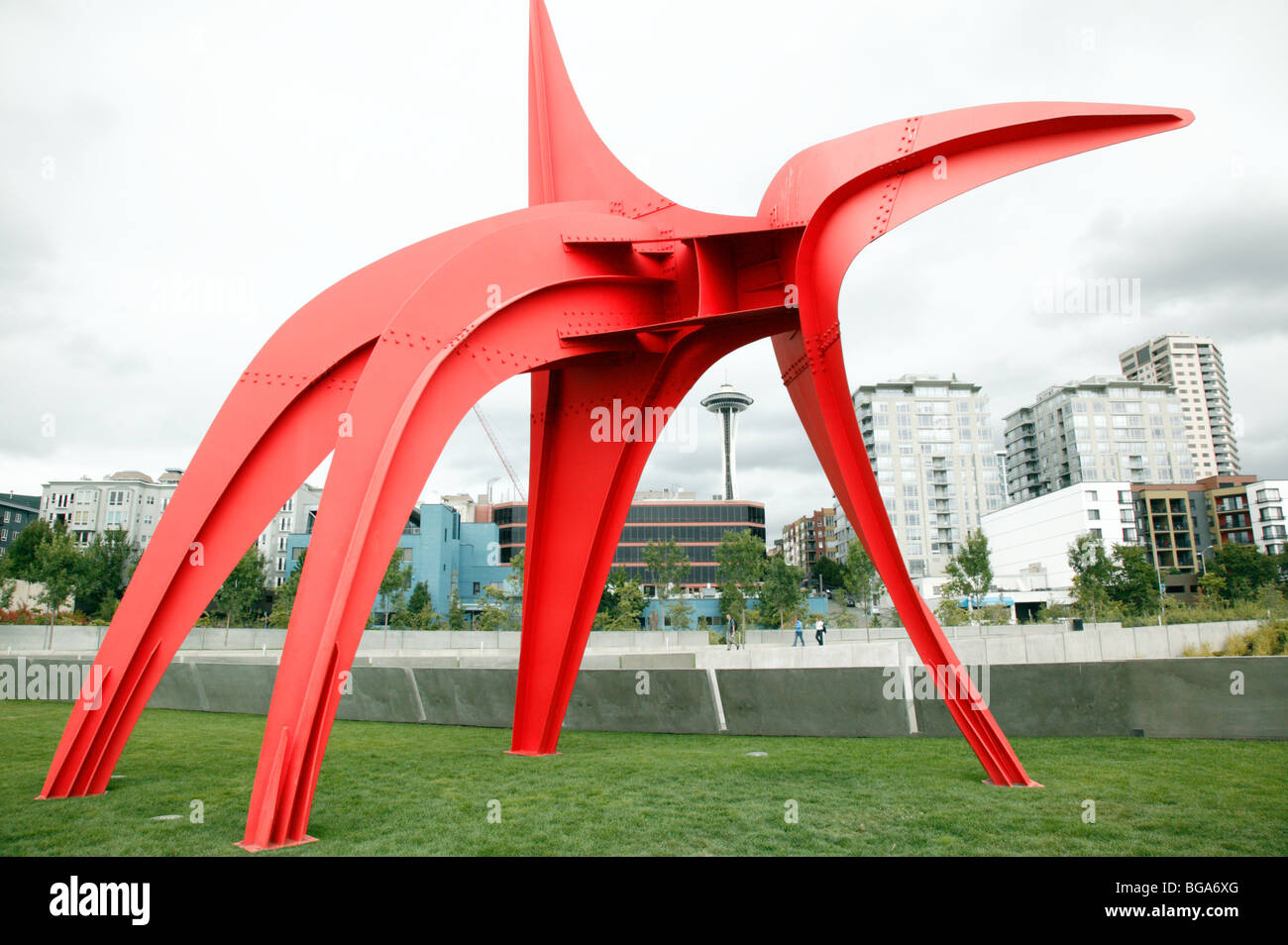 Alexander Calder's painted steel sculpture entitled Eagle, in the Olympic Sculpture Park, Seattle. Stock Photo