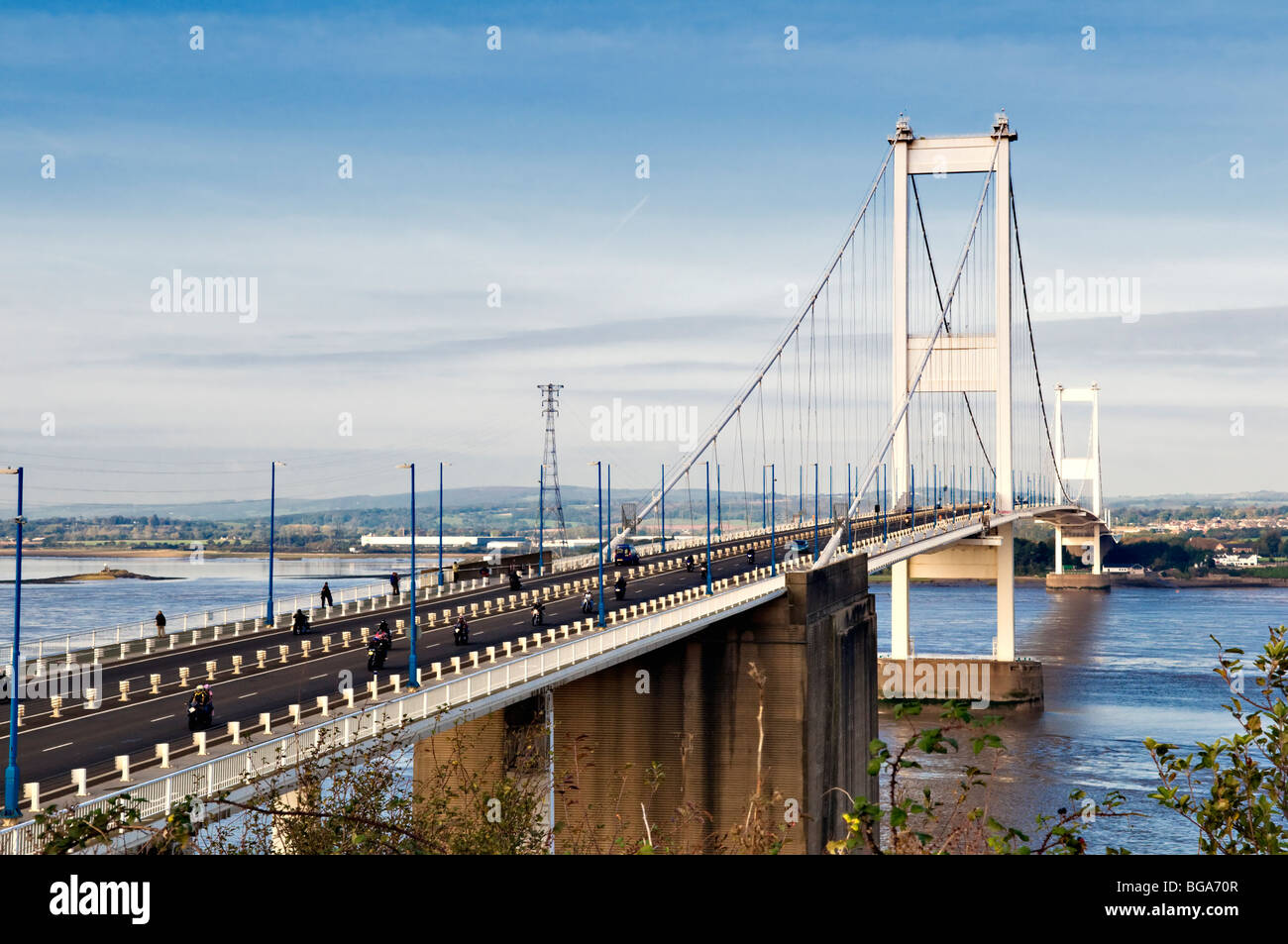 The Severn toll bridge crossing over the river severn from England