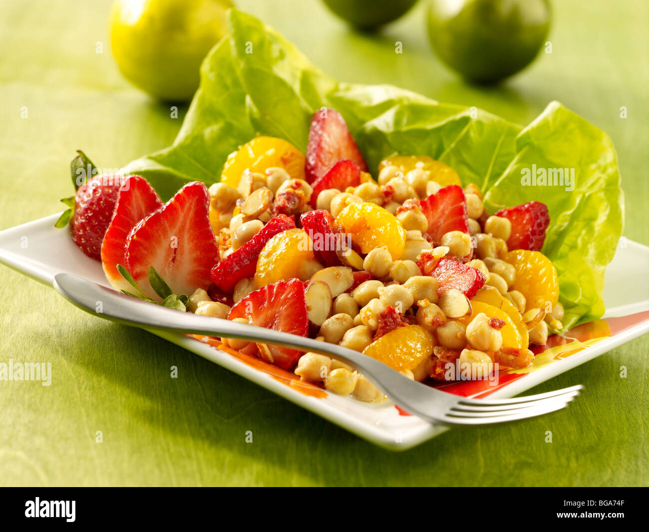 Mandarin orange strawberry chickpea salad Stock Photo