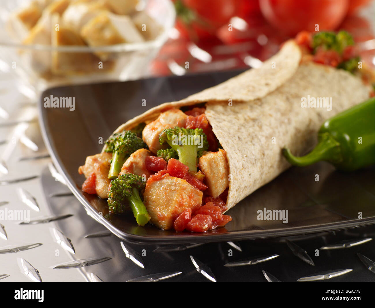 Chicken and broccoli burrito with whole wheat tortilla Stock Photo Alamy