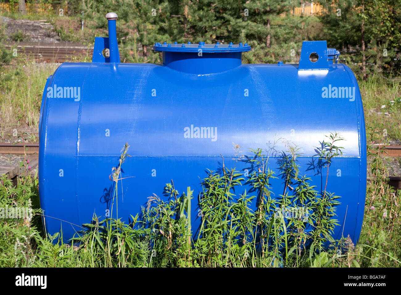 Blue outdoor diesel fuel tank Stock Photo 27270167 Alamy
