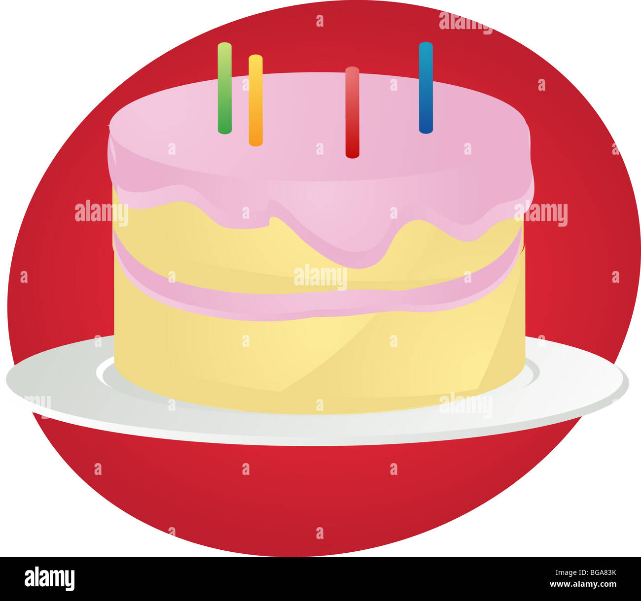 Birthday cake with pink icing and candles, illustration Stock Photo - Alamy
