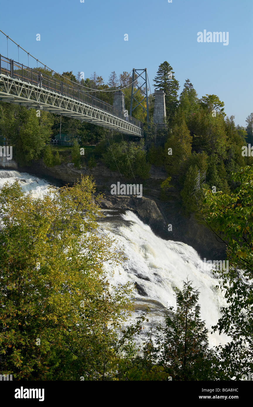 Montmorency Falls with suspension bridge, Quebec, Canada Stock Photo