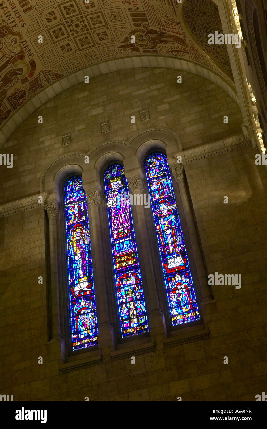 St. Anne Basilica Church Stained Glass Detail, Quebec, Canada Stock Photo
