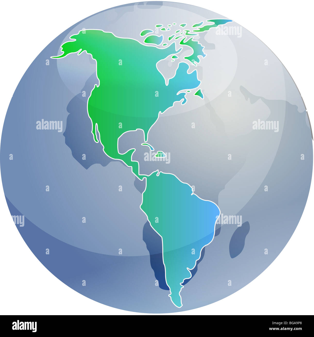 Map of the Americas, on a sperhical globe, cartographical illustration ...