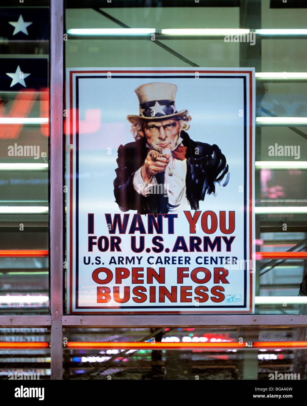 'I want you for U.S. Army' recruiting poster, US Army career centre, Times Square, New York City. Stock Photo