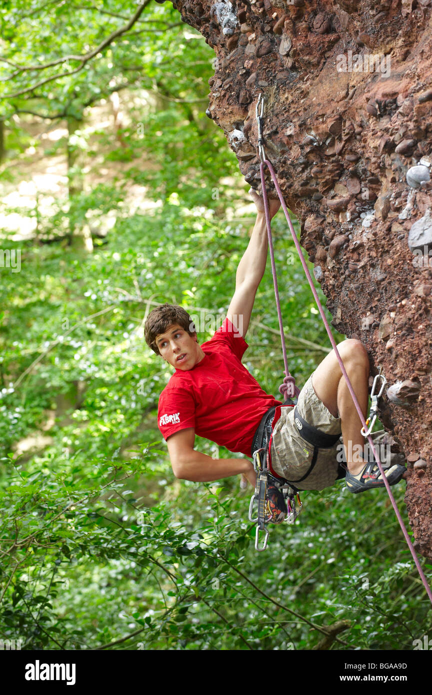 rock climber climbing, Nideggen, Germany, Europe Stock Photo Alamy