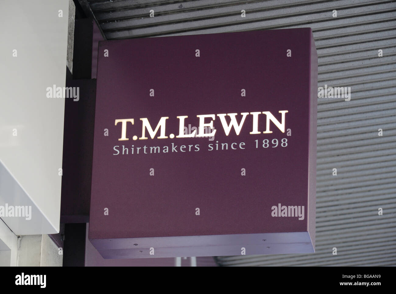 Sign above store entrance to T M Lewin shirtmakers, Victoria Street, London, UK. Stock Photo