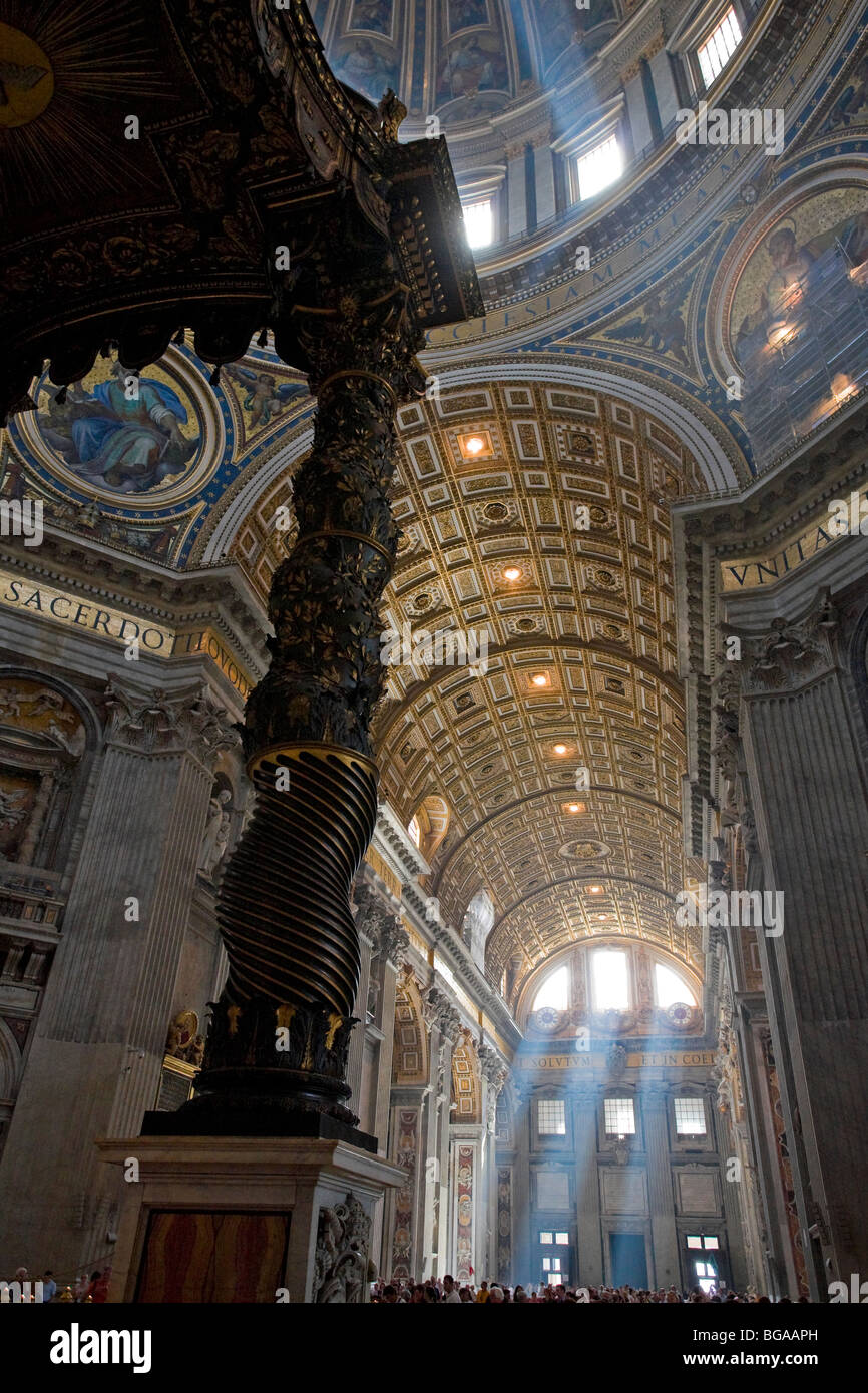 Detail of Bernini's Baroque baldachin, St Peter's Basilica, Rome, Italy Stock Photo