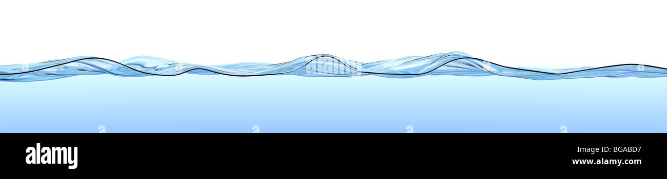 Wide panorama of a detailed water surface with waves and ripples. The light-blue gradient can easily be extended at the bottom. Stock Photo