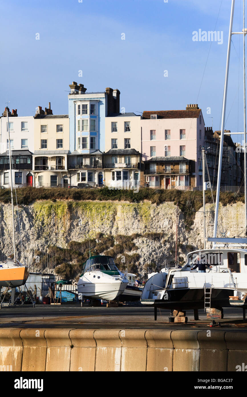 Houses on the West Cliff, Ramsgate, above stored yachts on the Royal