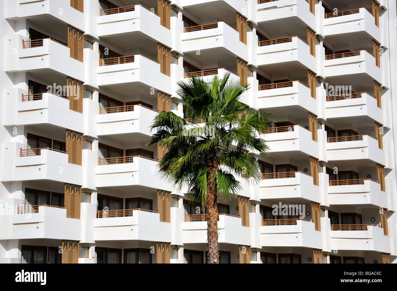 Hotel balconies, Playa del Ingles, San Bartolomé de Tirajana Municipality, Gran Canaria, Canary Islands, Spain Stock Photo