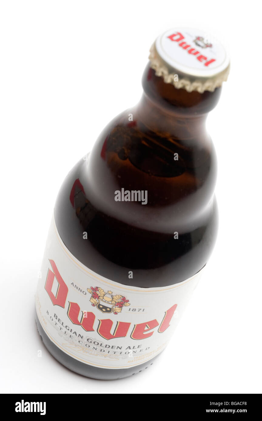 Bottle of conditioned Duvel Belgian Golden Ale Stock Photo