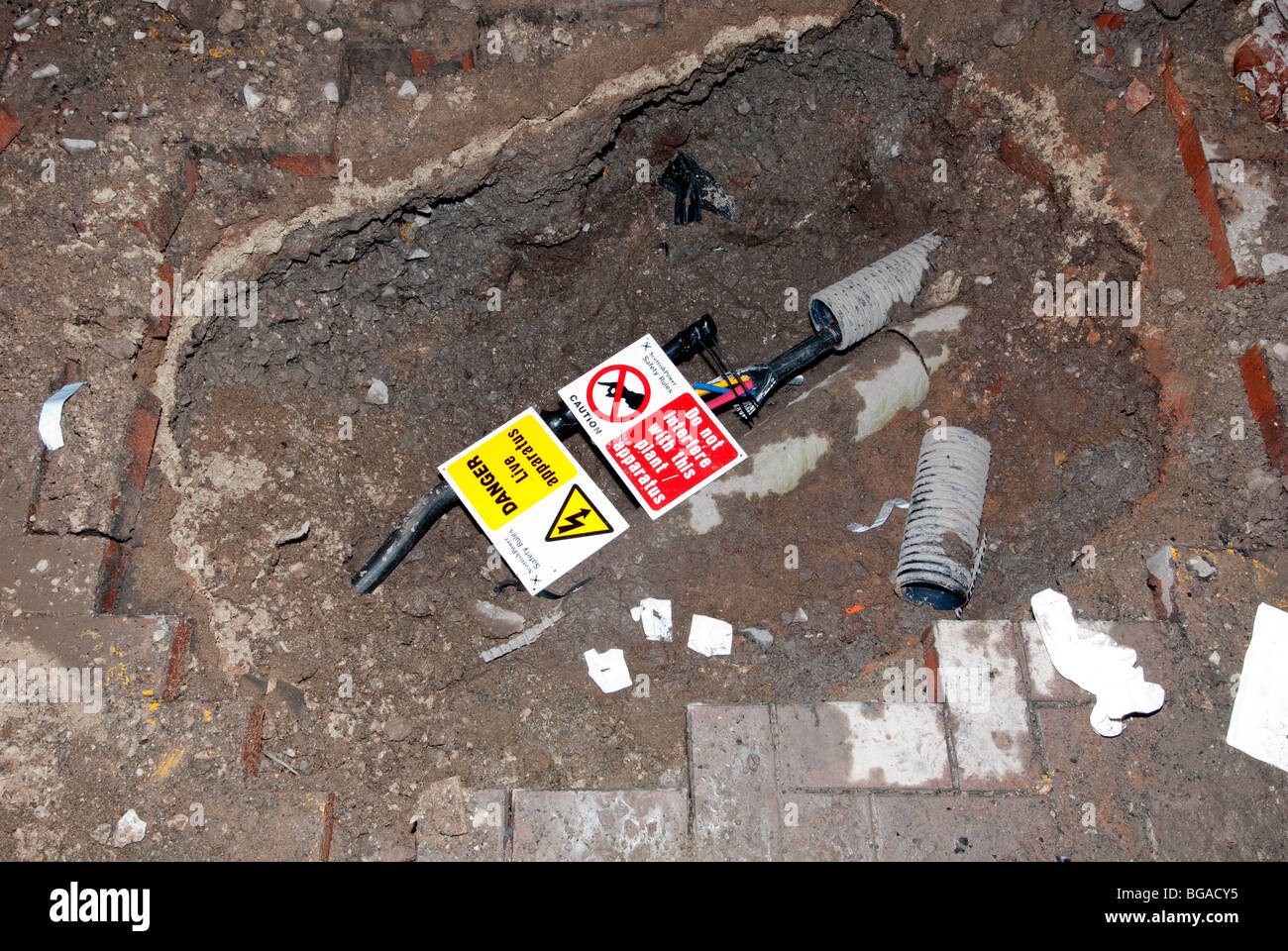 High Voltage underground electricity cables isolated in emergency Stock