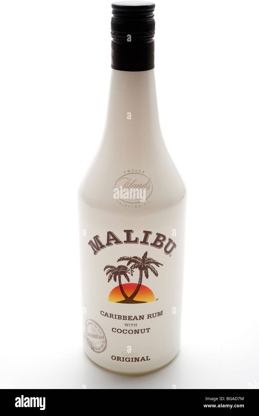 Bottle of Malibu Rum and Coconut liquer Stock Photo