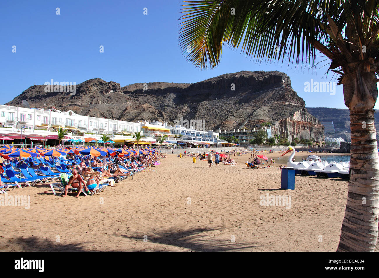 Beach view, Playa de Mogan, Puerto de Mogan, Mogan Municipality, Gran Canaria, Canary Islands, Spain Stock Photo