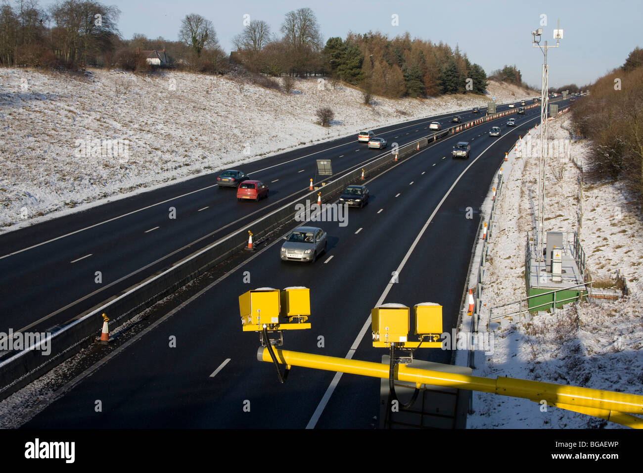 Specs Speed Cameras Fast Traffic M11 Motorway Es England Uk Gb Stock specs-speed-cameras-fast-traffic-m11-motorway-es-england-uk-gb-stock