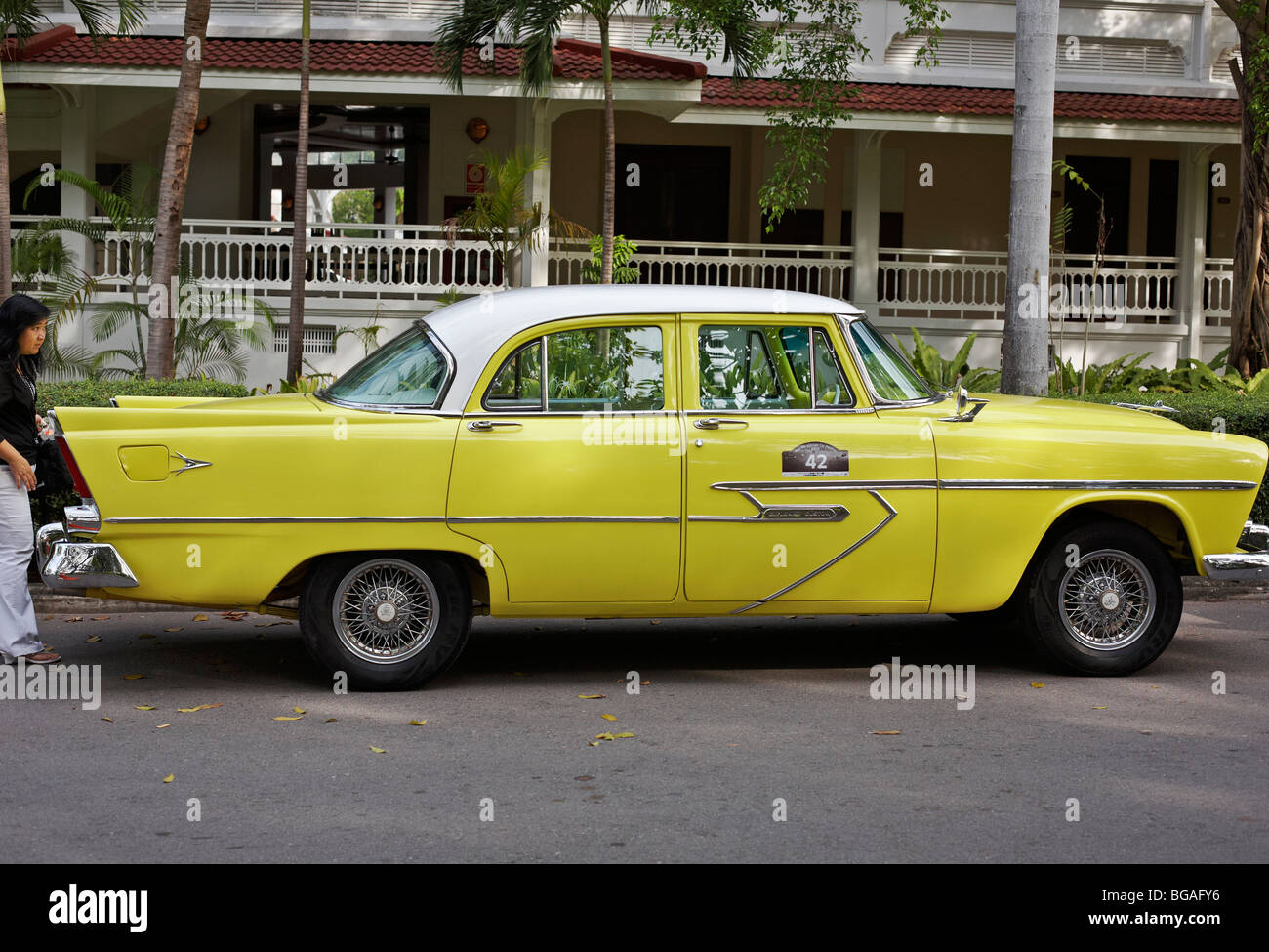 1955 Chrysler Desoto vintage American saloon car in yellow Stock Photo