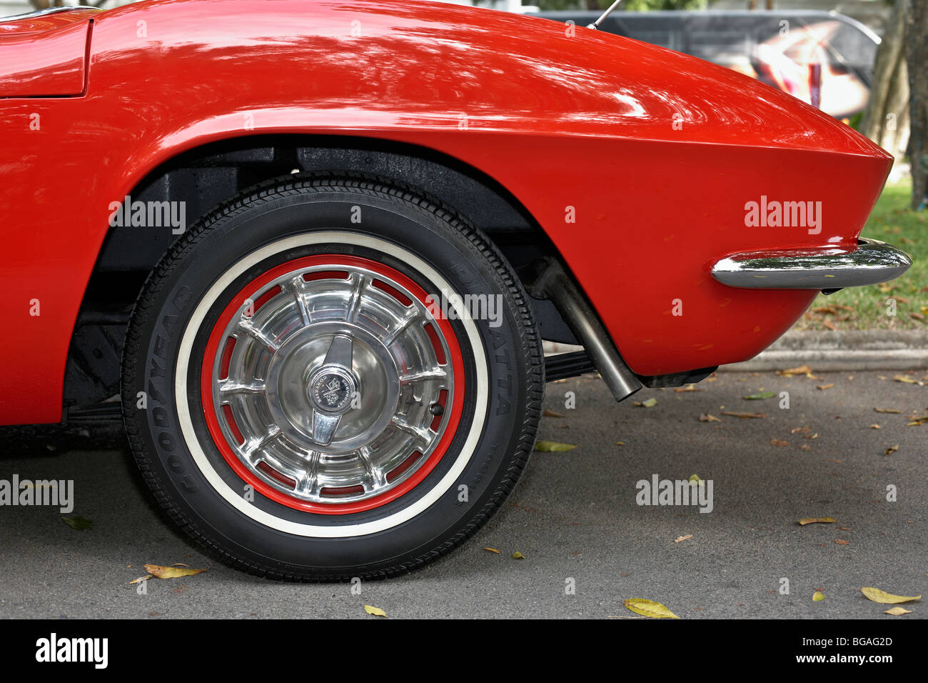 1961 Chevrolet Corvette sports car rear wheel and wing detail Stock Photo