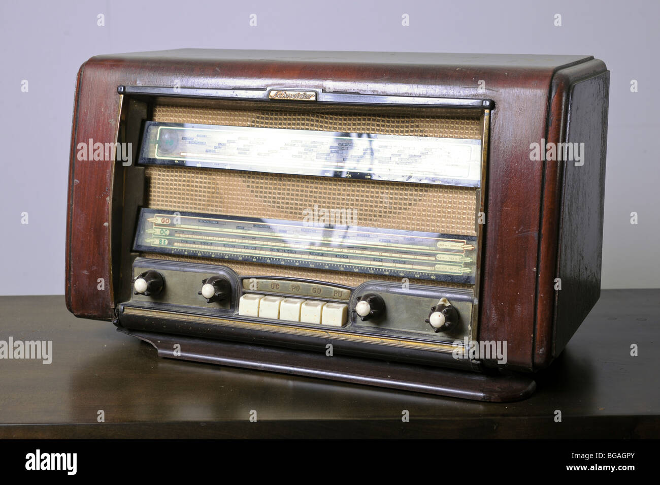 Cutout of a retro Schneider radio receiver on white background Stock Photo