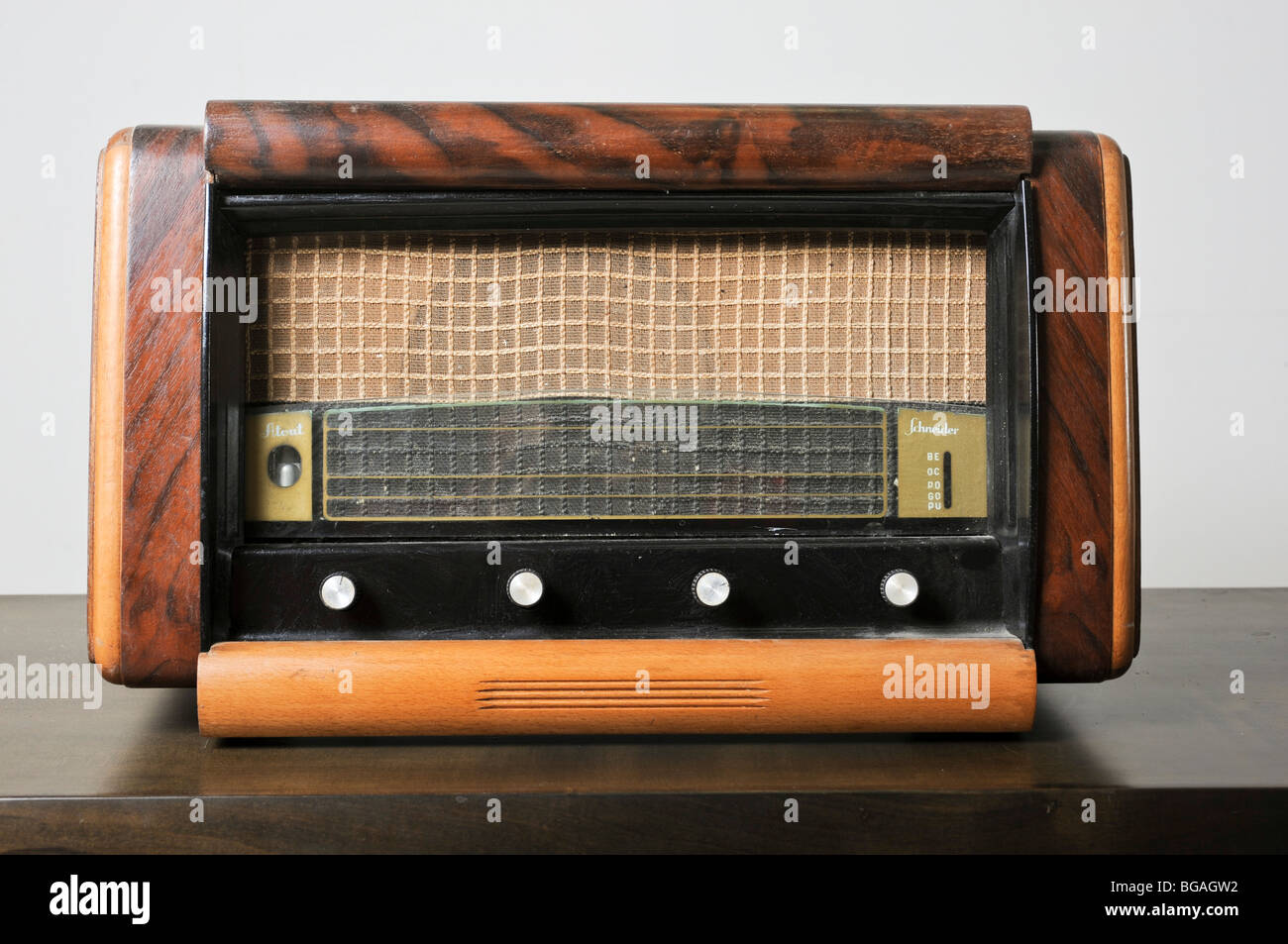 Cutout of a retro Schneider radio receiver on white background Stock Photo