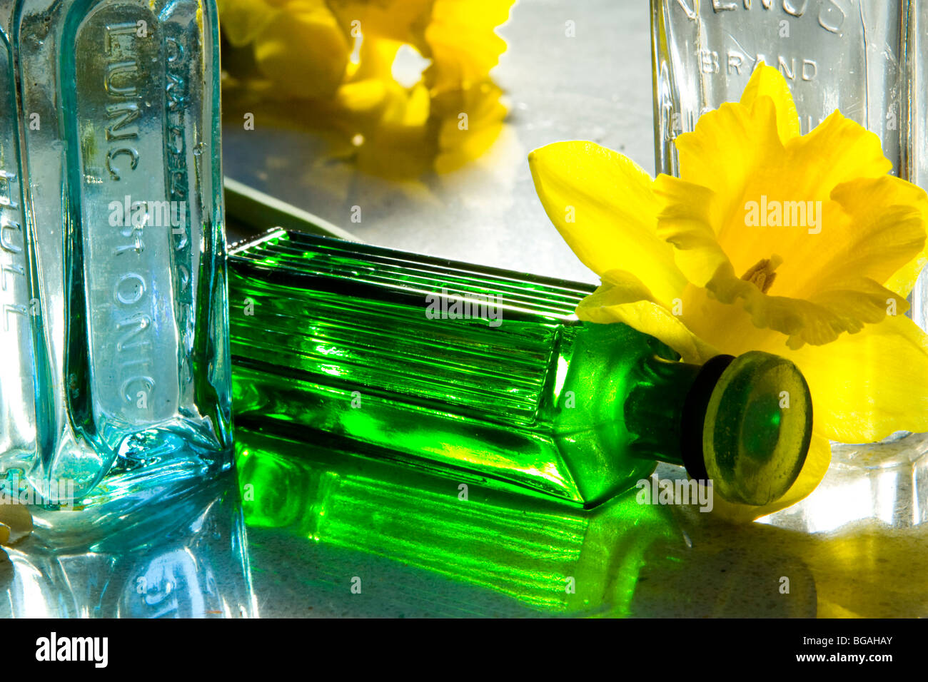Daffodils with medicine bottles Stock Photo Alamy
