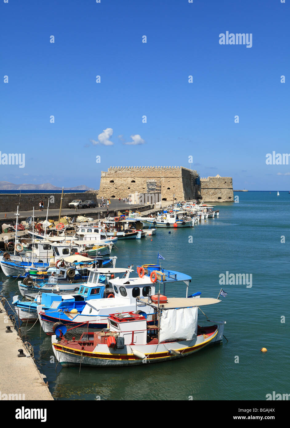 The old fishing harbour and the Koules fort at Heraklion, Crete, Greece Stock Photo