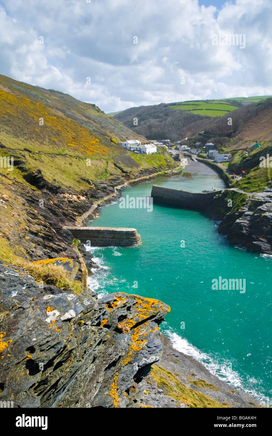 View of Boscastle harbor in Cornwall Stock Photo