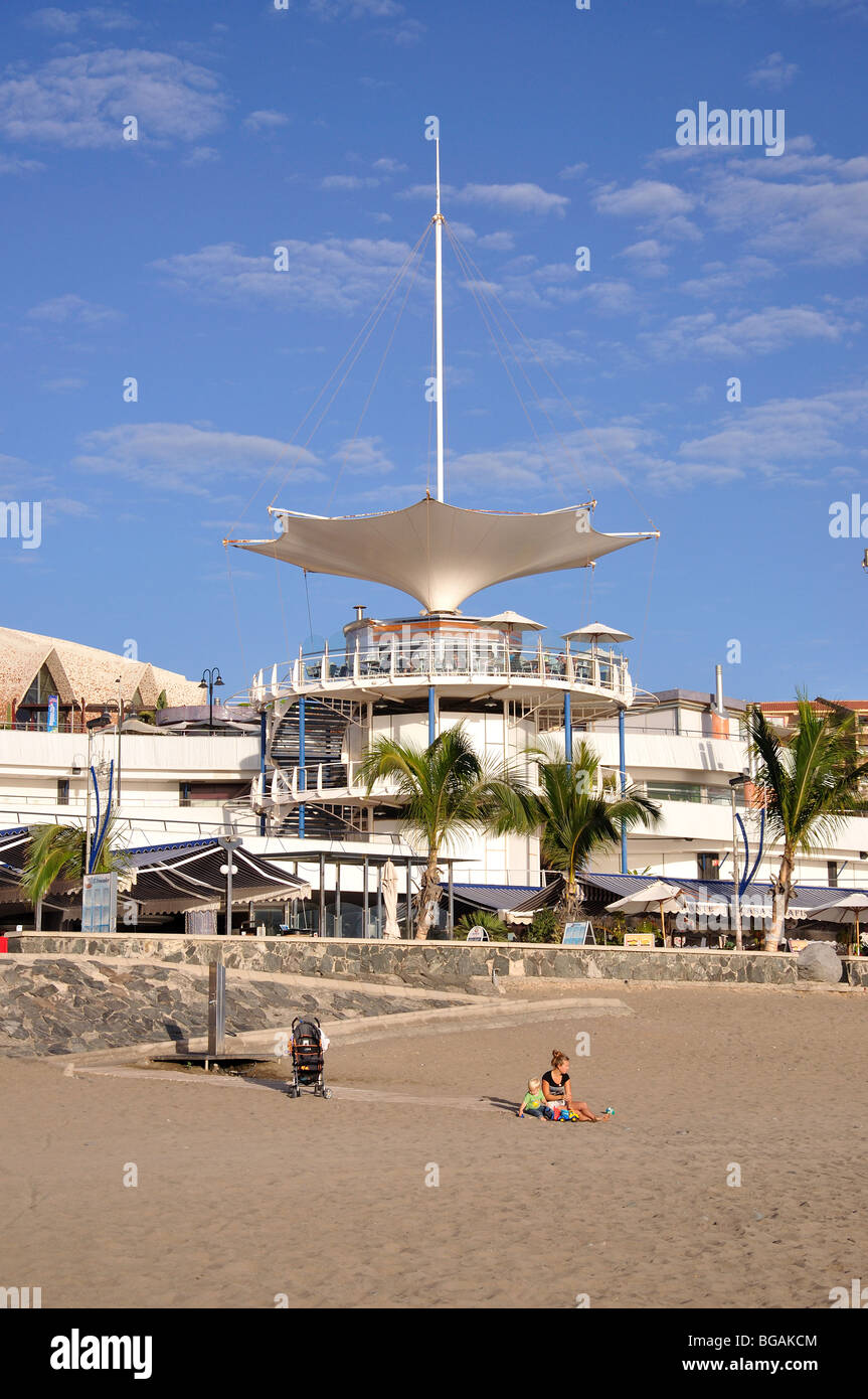 Beach and promenade, Playa de Meloneras, Costa Meloneras, San Bartolome Municipality, Gran Canaria, Canary Islands, Spain Stock Photo