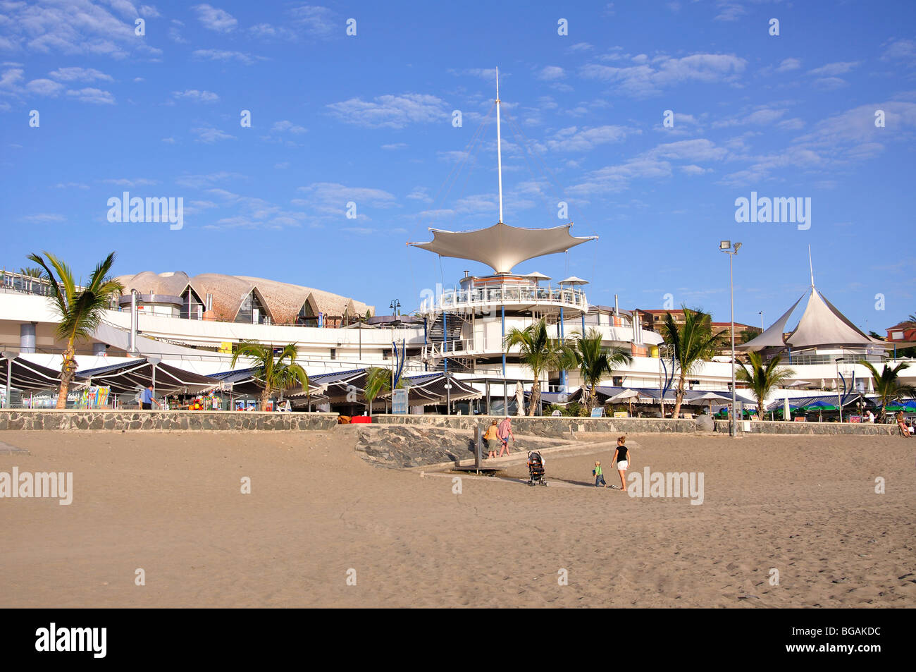 Beach and promenade, Playa de Meloneras, Costa Meloneras, San Bartolome Municipality, Gran Canaria, Canary Islands, Spain Stock Photo