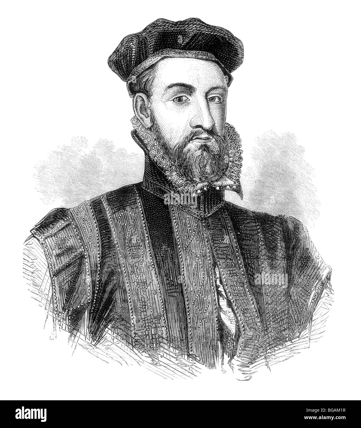 Black and White Illustration; Portrait of James Stewart, 1st Earl of Moray, or Murray Stock Photo