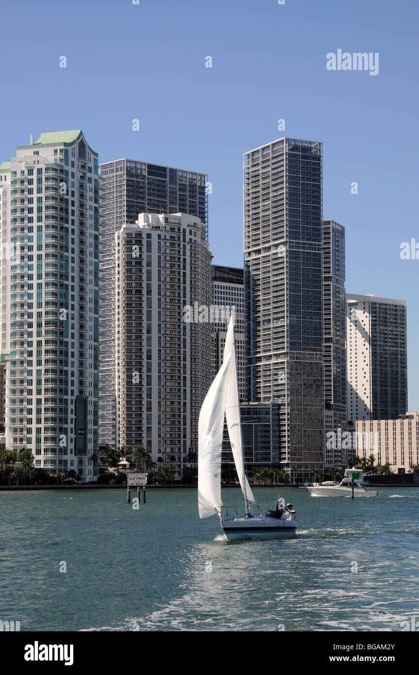 Downtown Miami and Sailing Yacht, Florida Stock Photo Alamy