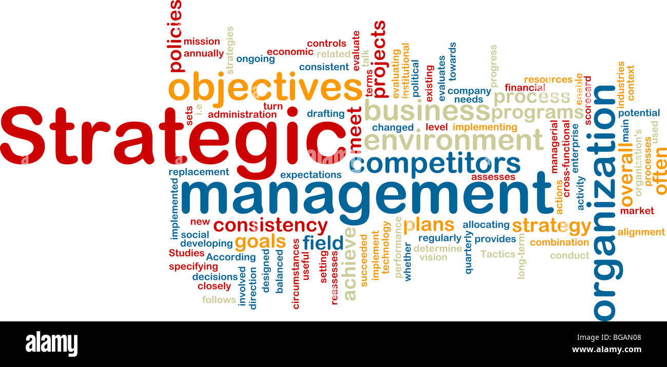 Word cloud tags concept illustration of strategic management Stock