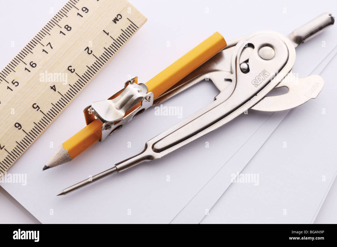 Drawing compass and ruler Stock Photo Alamy